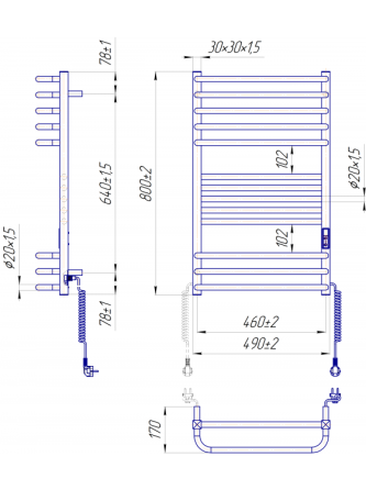 Електрична рушникосушарка Mario Гера-Люкс-I 800x500/170 TR K таймер-регулятор Київ