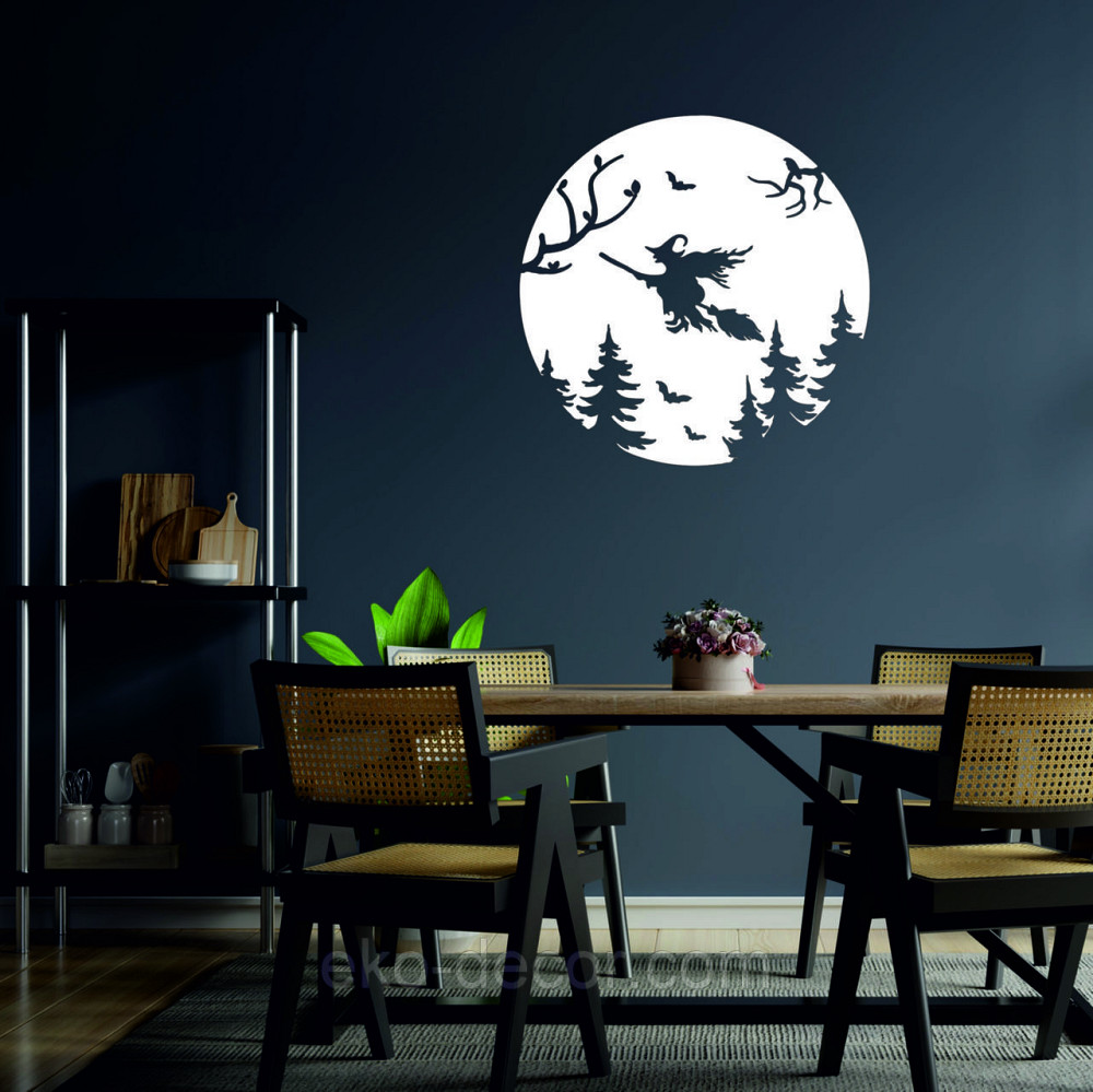 Декоративное настенное Панно «Ведьма на луне», Декор на стену 50*50 см, Белый Киев - изображение 3