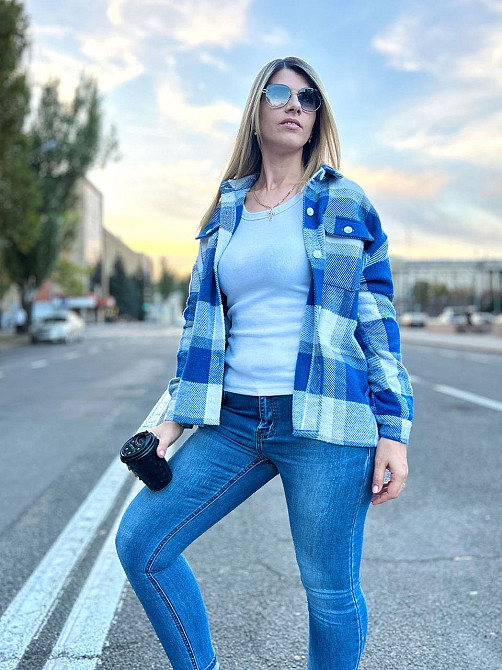 Жіноча тепла сорочка "Elba" оптом | Розпродаж моделі 46-48, Електрик + сірий Київ - фото 4