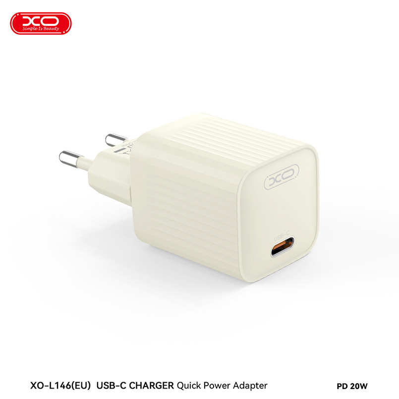 Мережевий зарядний пристрій XO L146 PD20W Single USB-C бежевий Львів - фото 2