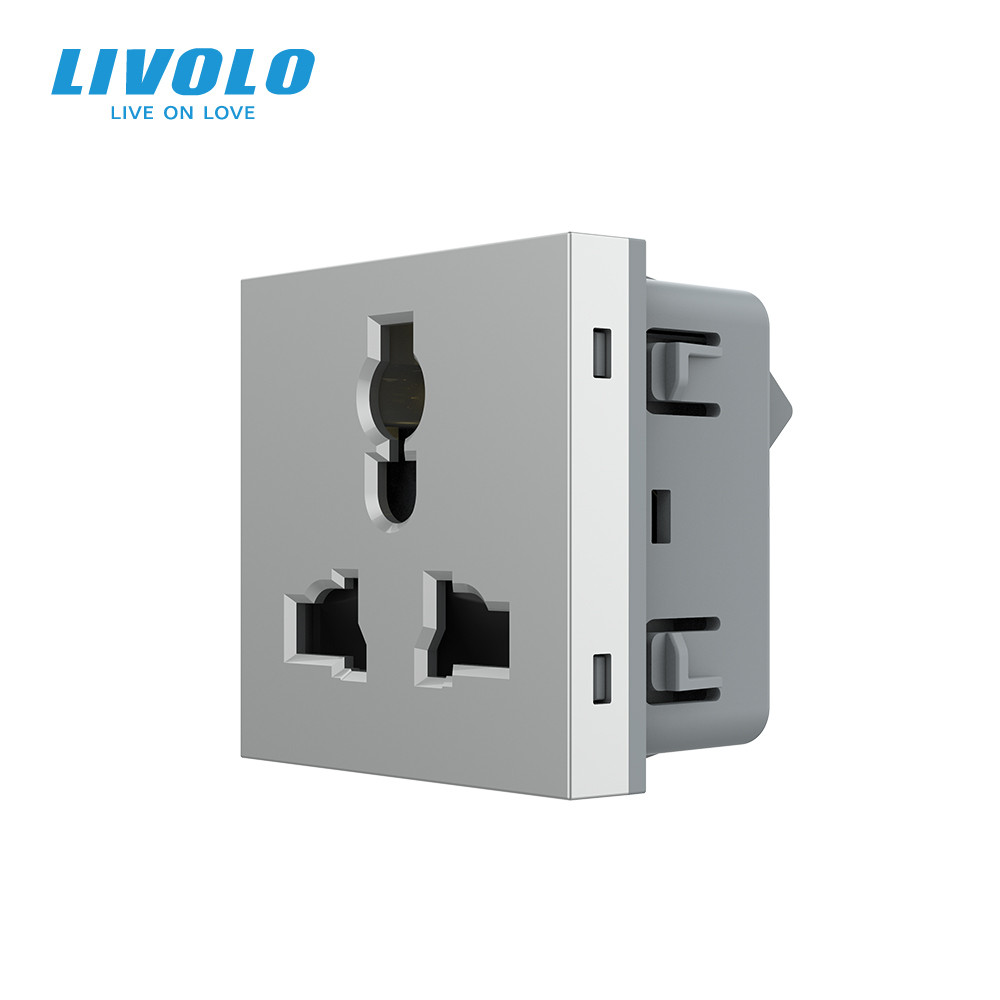 Універсальна розетка LIVOLO 12-в-1, з заземленням і шторками, сіра, 16А 250В, модуль (VL-FCT22 16A-2IP) Коломыя - изображение 1