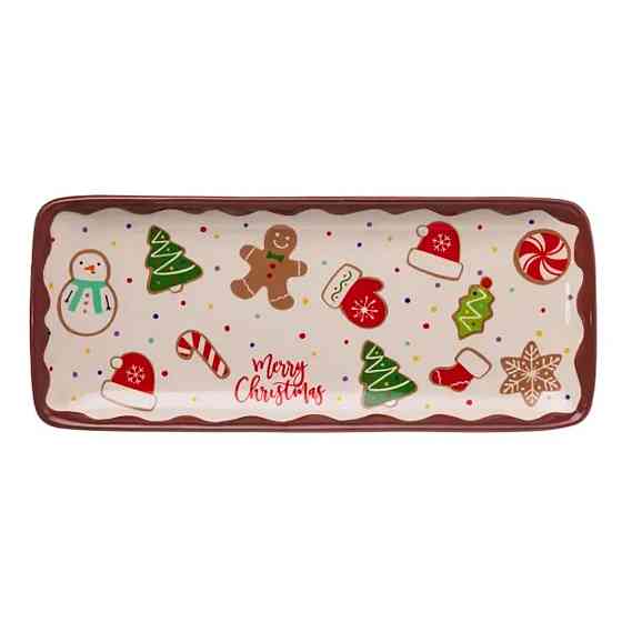 Блюдо сервірувальне новорічне для закусок Merry Christmas 34×14×2 (см) блюдо прямокутне різдвяне з порцеляни CR-1-38 Київ