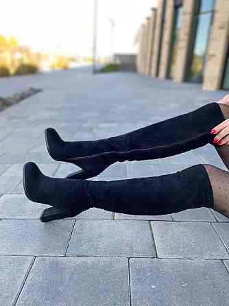 Ботфорти жіночі чорні з еко-замші на підборах весна-осінь демісезонні F736-T276-1 р. 37-38 Коломия