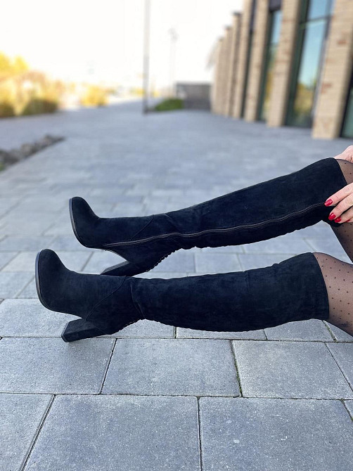 Ботфорти жіночі чорні з еко-замші на підборах весна-осінь демісезонні F736-T276-1 р. 37-38 Коломия - фото 5