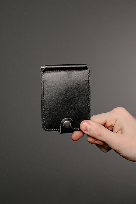 Затискач для купюр із натуральної гладкої шкіри SR012 (Чорний) Суми - фото 2