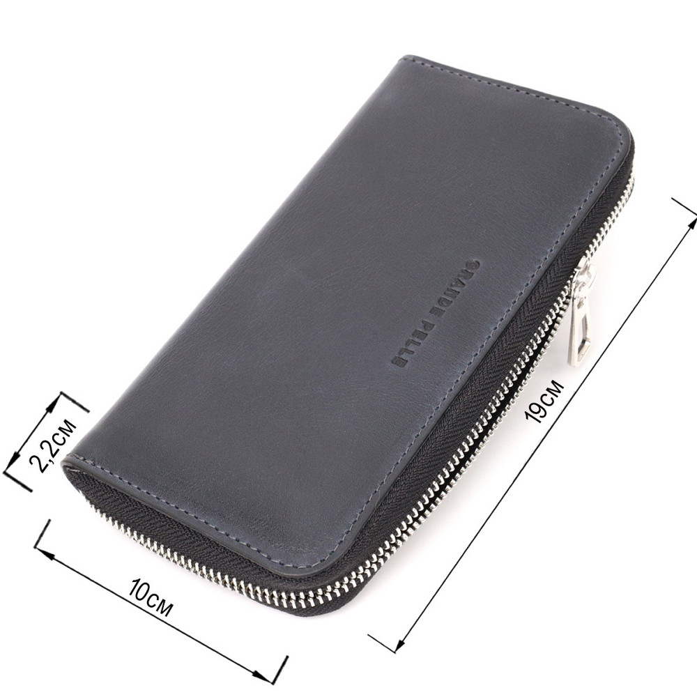 Стильный кошелек-клатч на молнии из натуральной кожи GRANDE PELLE 11644 Синий Киев - изображение 8