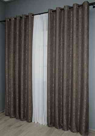 Комплект штор на люверсах VR-Textil Лен мрамор Pavliani № 1288ш 150х250 см 2 шт Темное какао (37-0039) Киев