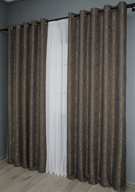 Комплект штор на люверсах VR-Textil Лен мрамор Pavliani № 1288ш 150х250 см 2 шт Темное какао (37-0039) Киев - изображение 4