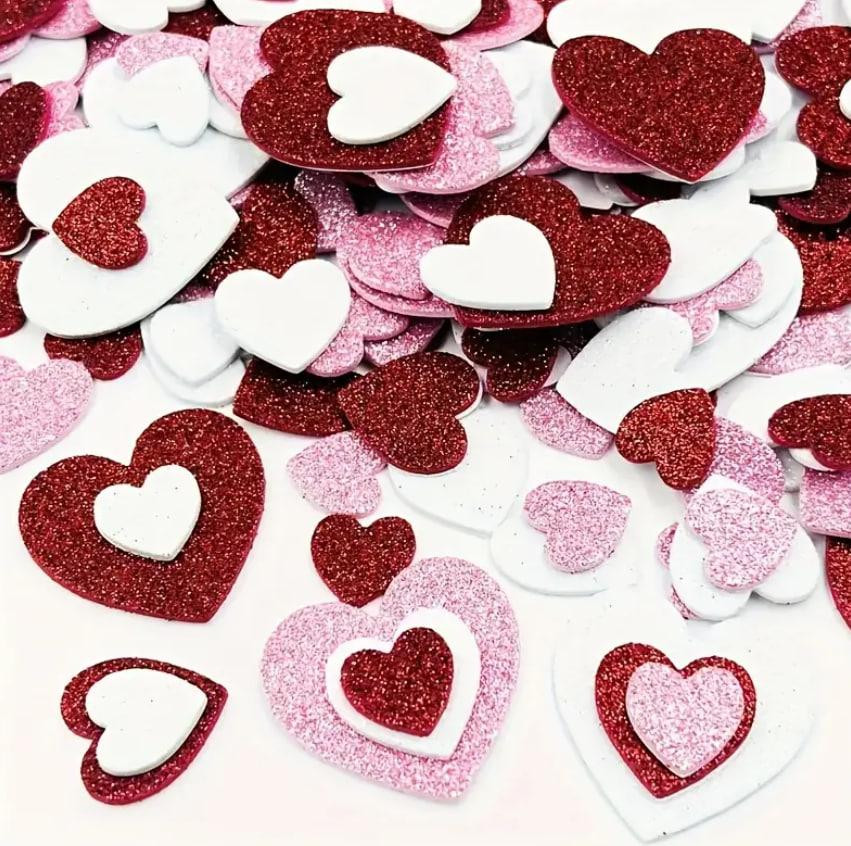 Наклейки в форме сердца, Самоклеящиеся наклейки сердца, Цветочные блестящие сердца, набор 50 штук. Киев - изображение 1