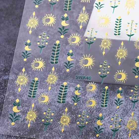 Набор наклеек для ногтей 2 листа — золотые элементы, солнце, луна, растения Киев