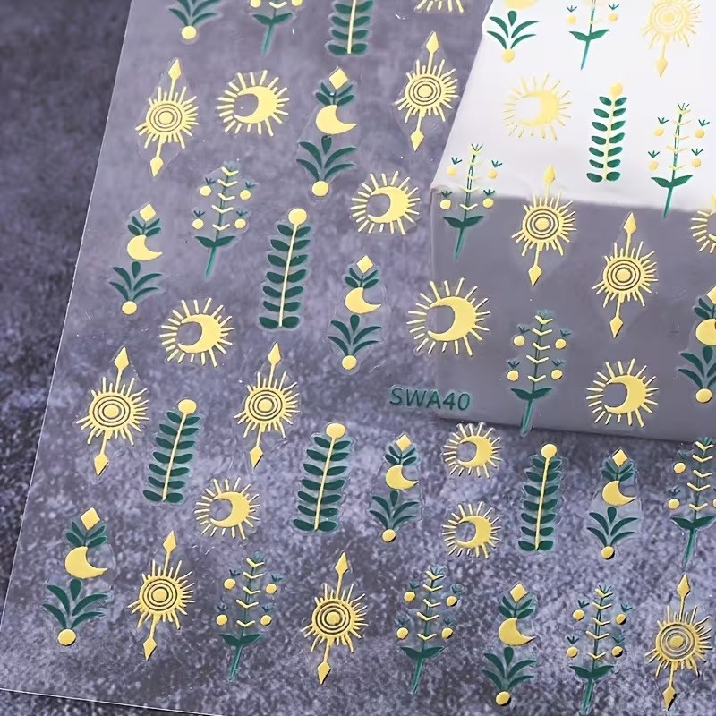Набор наклеек для ногтей 2 листа — золотые элементы, солнце, луна, растения Киев - изображение 5