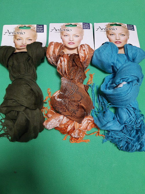 Шарфики женские набор из 3-х штук (зеленый, бирюзовый, оранжевый) - размер шарфа приблизительно 170*65см Киев - изображение 1