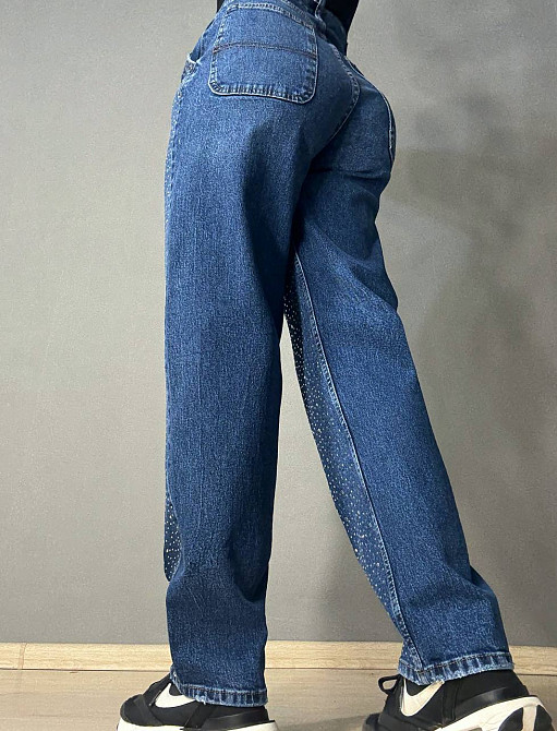 Джинси жіночі Amore 1500 skater mom з розсипом камінців сині, синій, 27, 27, 78 см, 111 см Київ - фото 14