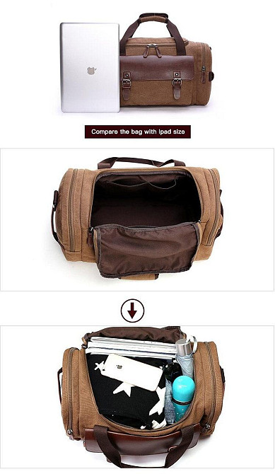 Дорожня сумка текстильна з кишенею Vintage 20193 Коричнева Київ - фото 9