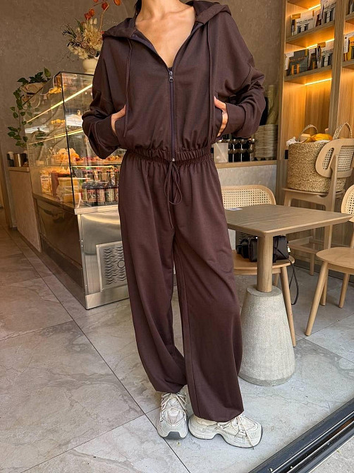 Костюм трійка з двохнитки з корсетом, oversize кофта і широкі штани, шоколад, розмір 48/52 Лубни - фото 2