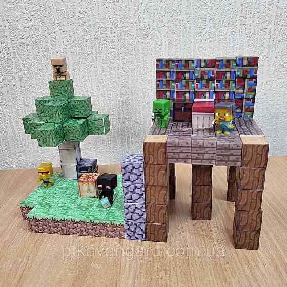 Магнитный конструктор Майнкрафт 128 магнитных блоков база возле дерева с фигурками 5шт Dream World LZCK 024 Хмельницкий