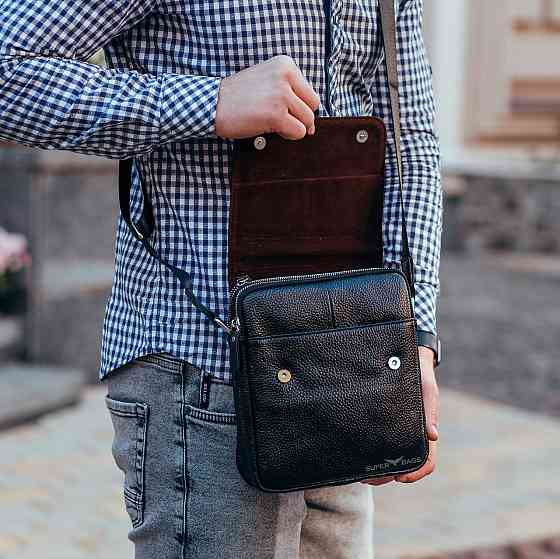 Мужская кожаная черная сумка через плечо Tiding Bag M1254A Каменское