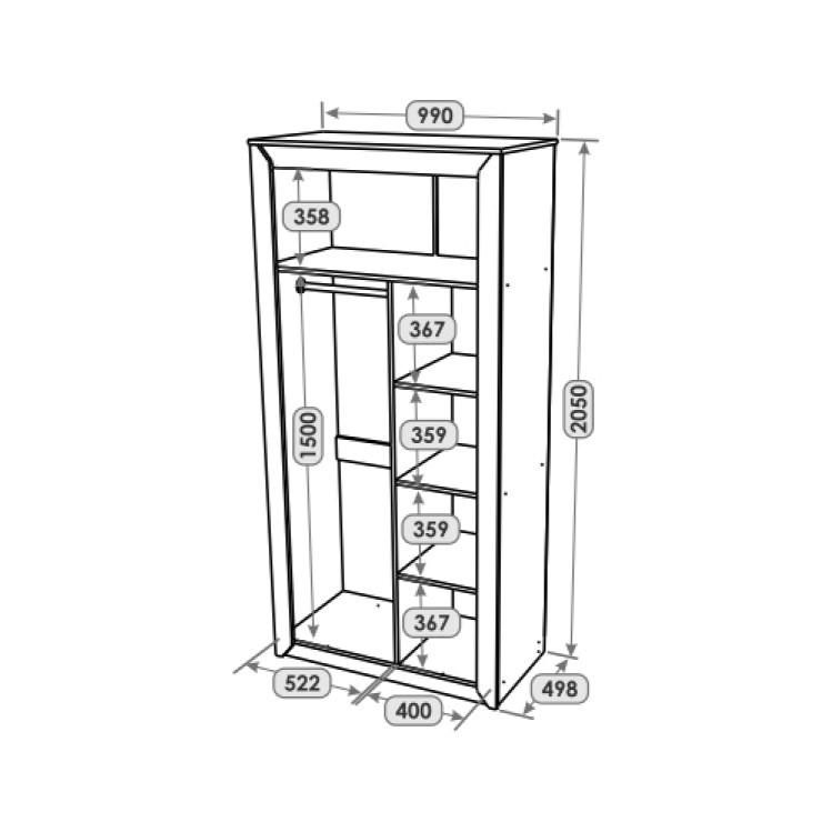 Шкаф двухдверный Эверест Нордик-990 Белый + Дуб крафт золотой (DTM-5535) Днепр - изображение 7