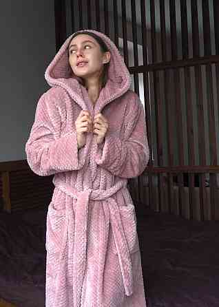 Женский махровый халат с капюшоном Розовый, XL/2XL Харьков