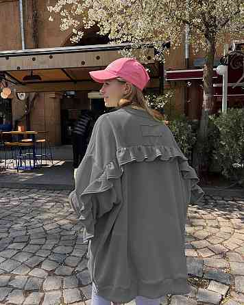 Жіночий стильний оверсайз світшот з рюшами Графіт Одеса
