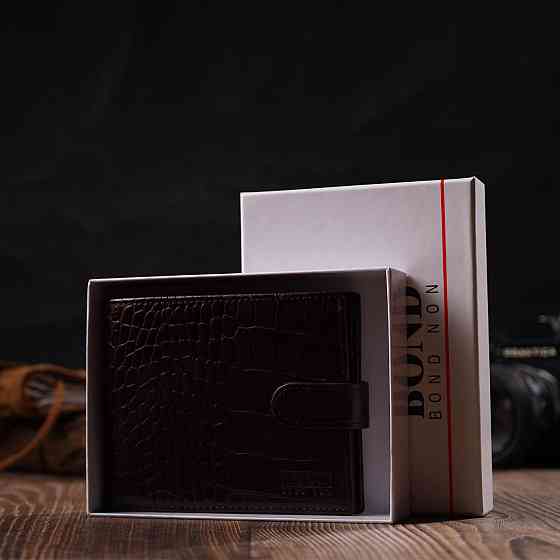 Мужской фактурный горизонтальный кошелек из натуральной кожи с тиснением под крокодила Tony Bellucci 22043 Коричневый Киев