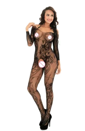 Эротический прозрачный БодиСтокинг - Чёрный - S/M/L – Эротическое бельё Винница