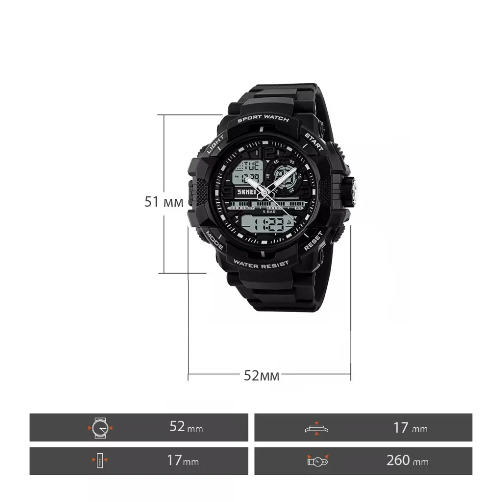 Мужские наручные часы Skmei 1164 (Черные) Винница - изображение 8