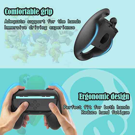Кермо HEYSTOP 4-in-1 для Nintendo Switch 2 Joy-Con Grip чорний комплект 2 керма+2 ручки для Mario Kart 8 Deluxe Київ