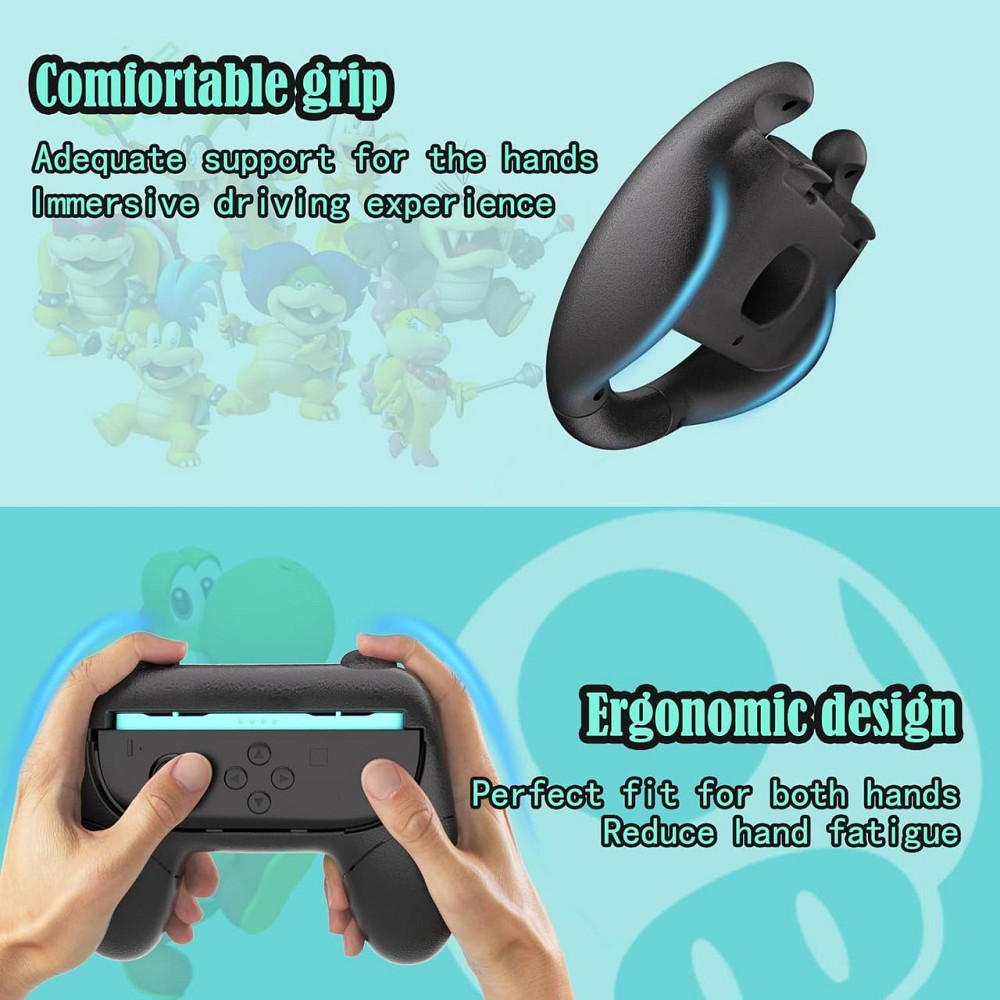 Кермо HEYSTOP 4-in-1 для Nintendo Switch 2 Joy-Con Grip чорний комплект 2 керма+2 ручки для Mario Kart 8 Deluxe Київ - фото 3