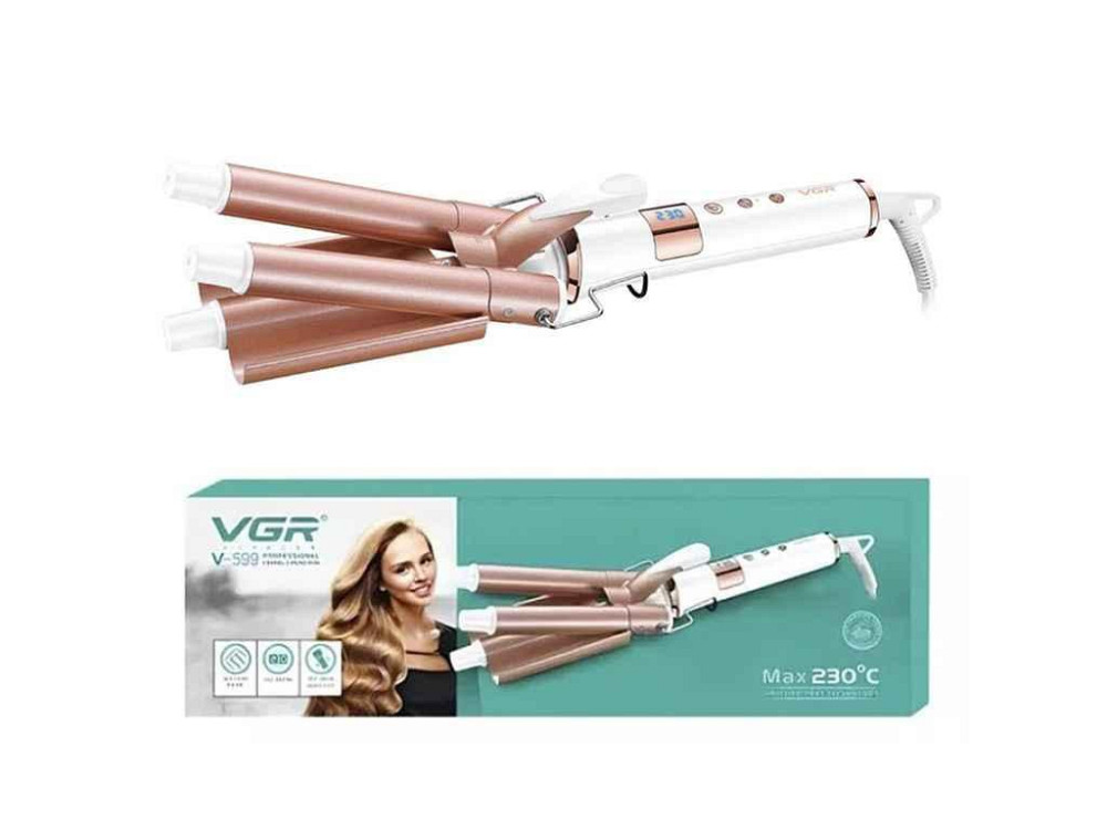 Плойка 90Вт потрійна V-599, 100-230°C, керамічне покриття, LED дисплей ТМ VGR Київ - фото 1
