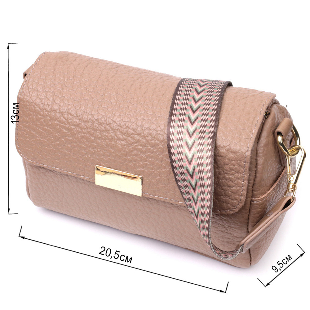 Модная кожаная женская сумка с оригинальной плечевой лямкой Vintage 22403 Бежевая Киев - изображение 3