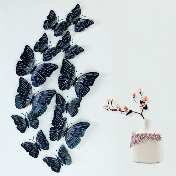 Метелики на стіну 3D декоративні метелики для декору стін та інтер'єру 12 штук чорний Київ