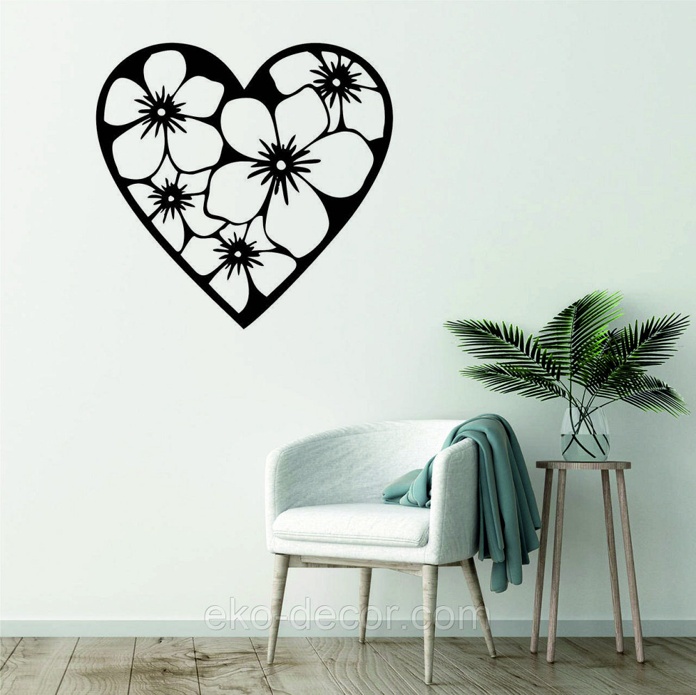 Декоративное настенное Панно «Сердце в цветах», Декор на стену 90*86 см, Черный Киев - изображение 2