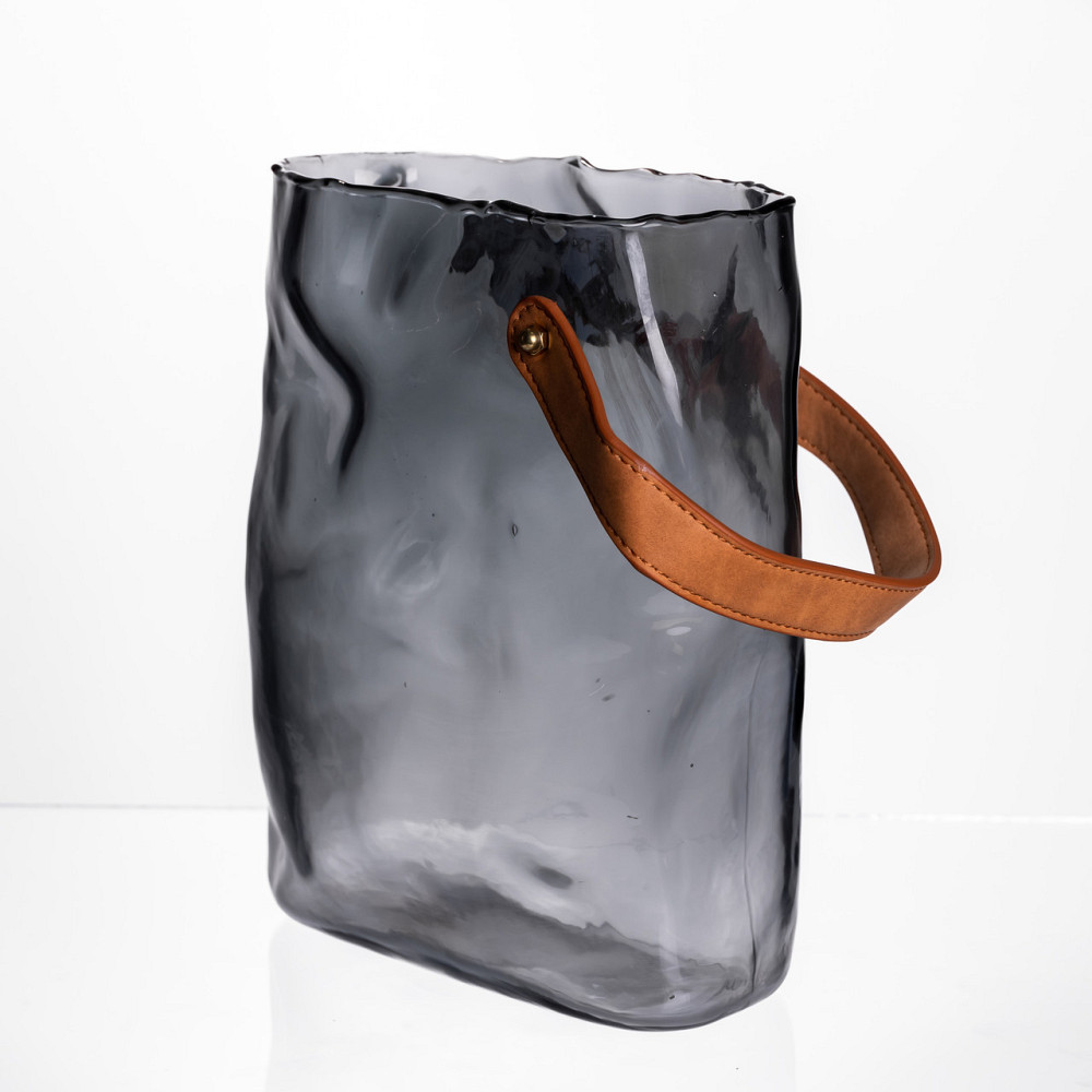 Yiwu Подарункова скляна ваза сумочка з ручкою 18×9×25 (см) декоративна Сірий HP-19-157-2 Коломия - фото 2