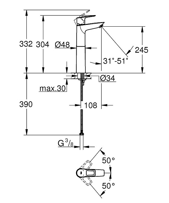 Змішувач на стільницю для раковини XL-розміру Grohe BauLoop New   ( 23764001 ) 37864 Харків - фото 6