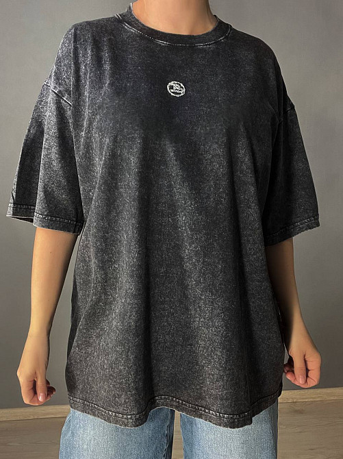 Футболка женская A-N 26089 тай-дай оверсайз с камнями буква B, черный, one size Киев - изображение 1