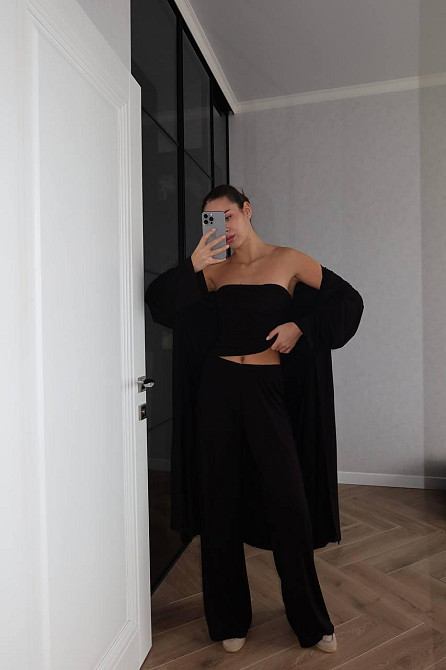 Жіночий базовий костюм трійка: кардиган топ і штани турецька віскоза Одеса - фото 4