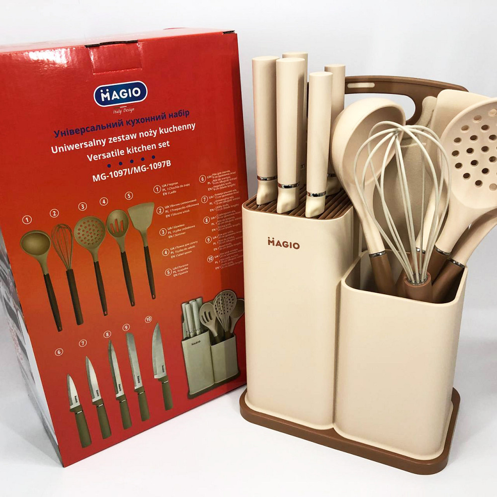 Стильний кухонний набір із силікону Magio, Набір кухонних предметів на підставці кухарського PW-69 Львів - фото 9