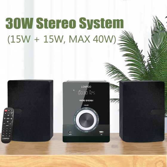 Музыкальный центр Hi-Fi микросистема LONPOO LP-886: CD-плеер, Bluetooth, USB, FM-радио, 30 Вт, DSP, Пульт ДУ, Black Киев