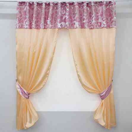 Кухонные шторы VR-Textil № 073к с ламбрекеном и подхватами персиковый с розовым 290х170 см (52-0197) Киев