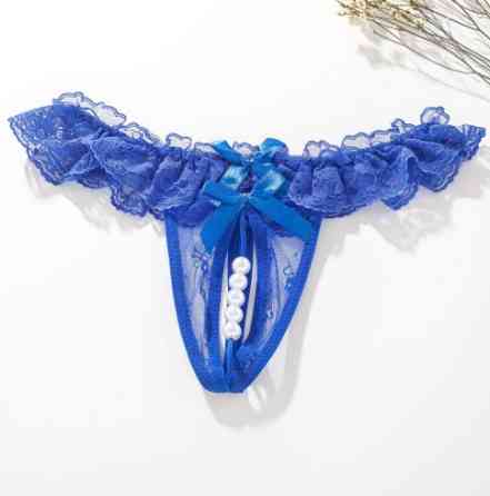 Трусики з вирізом та перлами жіночі універсальний синій Київ
