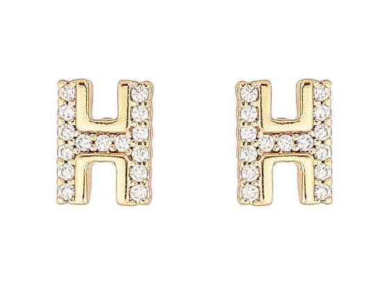 Сережки пусети позолота 18K «Буква H з кристалами» 285897 ТМ XUPING Київ
