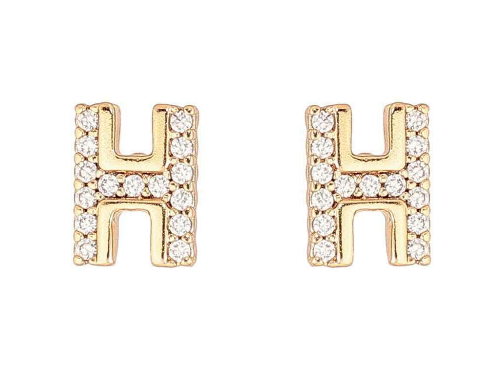 Сережки пусети позолота 18K «Буква H з кристалами» 285897 ТМ XUPING Київ - фото 1