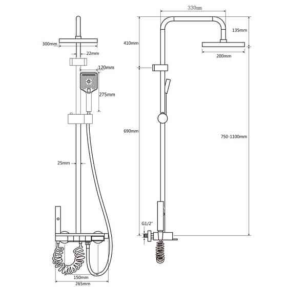 Душевая колонна Champion PBL-009-J Black со смесителем с кнопочным переключателем, 4 режима (CH6499) Киев
