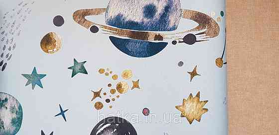 Шпалери флізелінові еко Rasch Kids World 0.53х10 дитячі планети сузір'я зірки метеорити на блакитному Київ