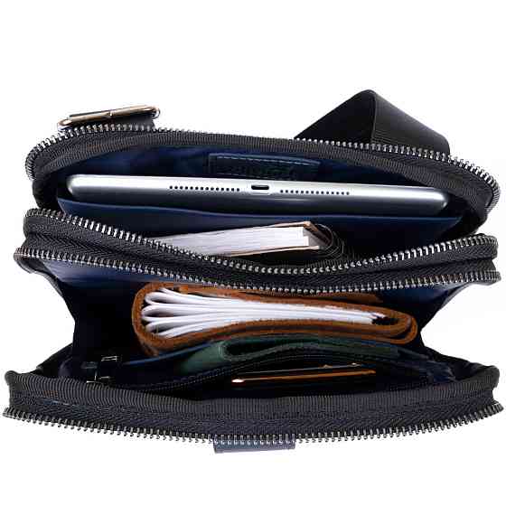 Сумка мужская планшет на два отделения винтажная кожаная SHVIGEL 11284 Синяя Киев