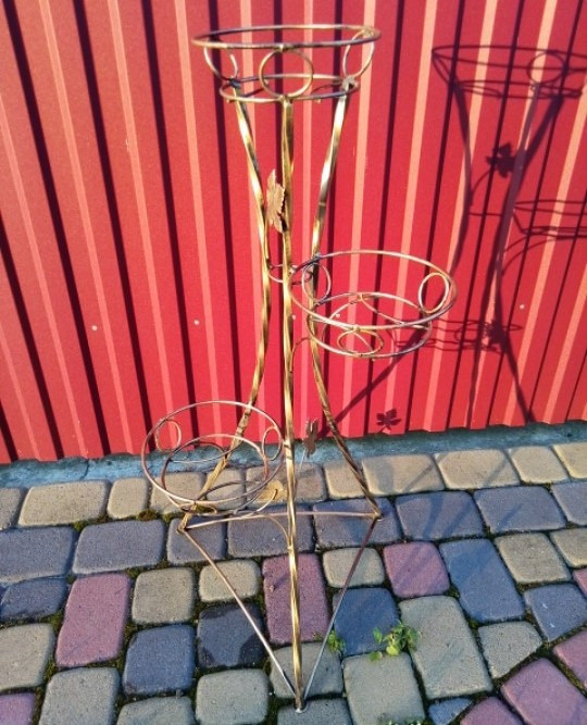 Підставка кована для квітів «Вежа кручена» на 3 вазона (W-019) стійка під квіти, вазон Київ - фото 1