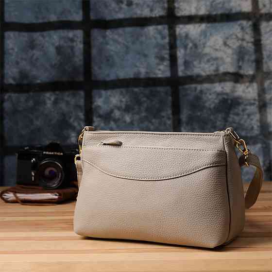 Жіноча сумка з натуральної шкіри з жорсткою основою Vintage 22985 Сірий Київ