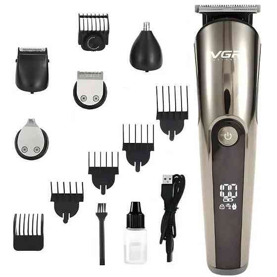Аккумуляторная машинка для стрижки 5в1, VGR V-107 / Триммер для бороди / Набор для стрижки волос Киев