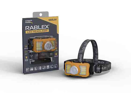 Налобний ліхтар Rablex RB955, жовтий+білий+червоний, T6+6хCOB, Zoom, Сенсор, акум, Type-C Дніпро